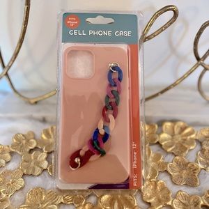 iPhone 12 Pink Rubber Case with colorful chain